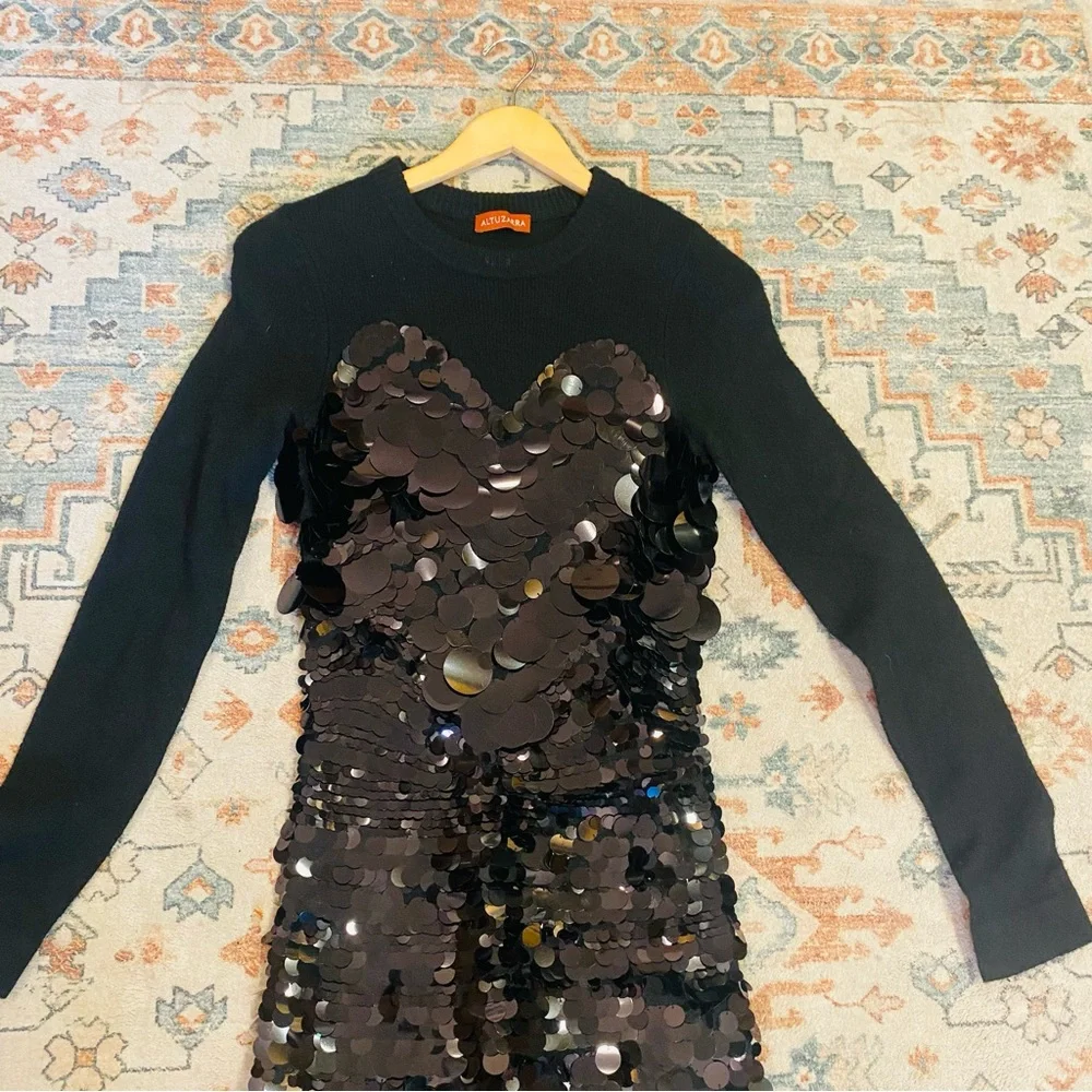 Altuzarra Wynnifred Wool Knit Gradient Pailette Cocktail Dress - Picture 12 of 16